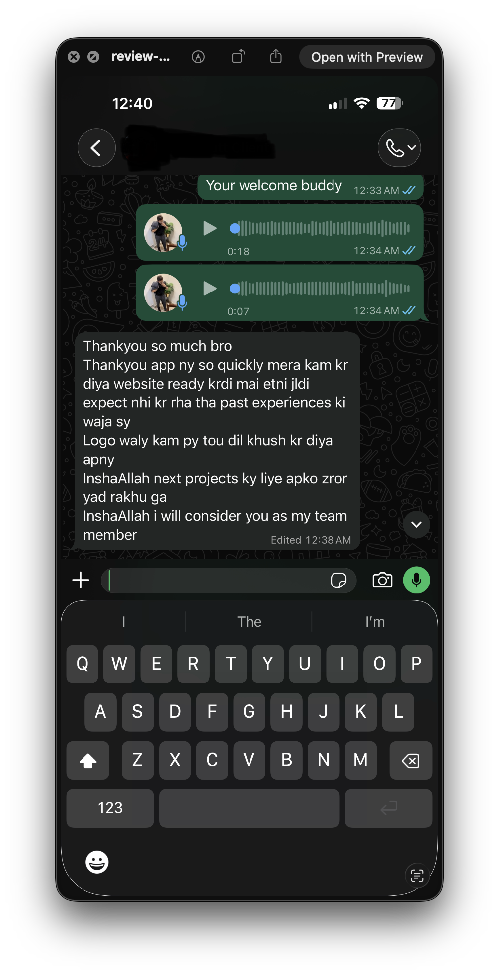 WhatsApp client review screenshot